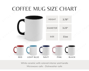Accent Coffee Mug Size Chart, 11oz Color Mug Sizing Guide, Color Table, 2 versions included
