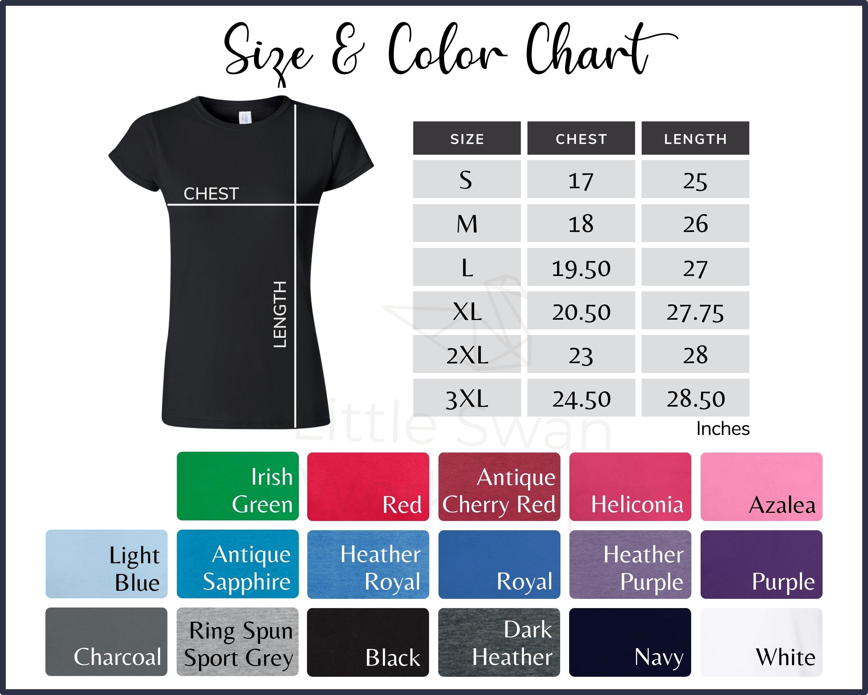 Gildan 64000L Color Chart G640L Size and Color Guide 6400L - Etsy