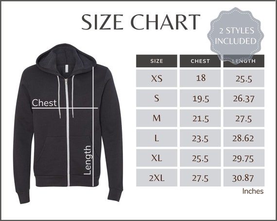 ルセラ　popup フーディ　XLサイズ　different Bella Canvas 3739 Hoodie Size Chart - Unisex Full-zip (digital