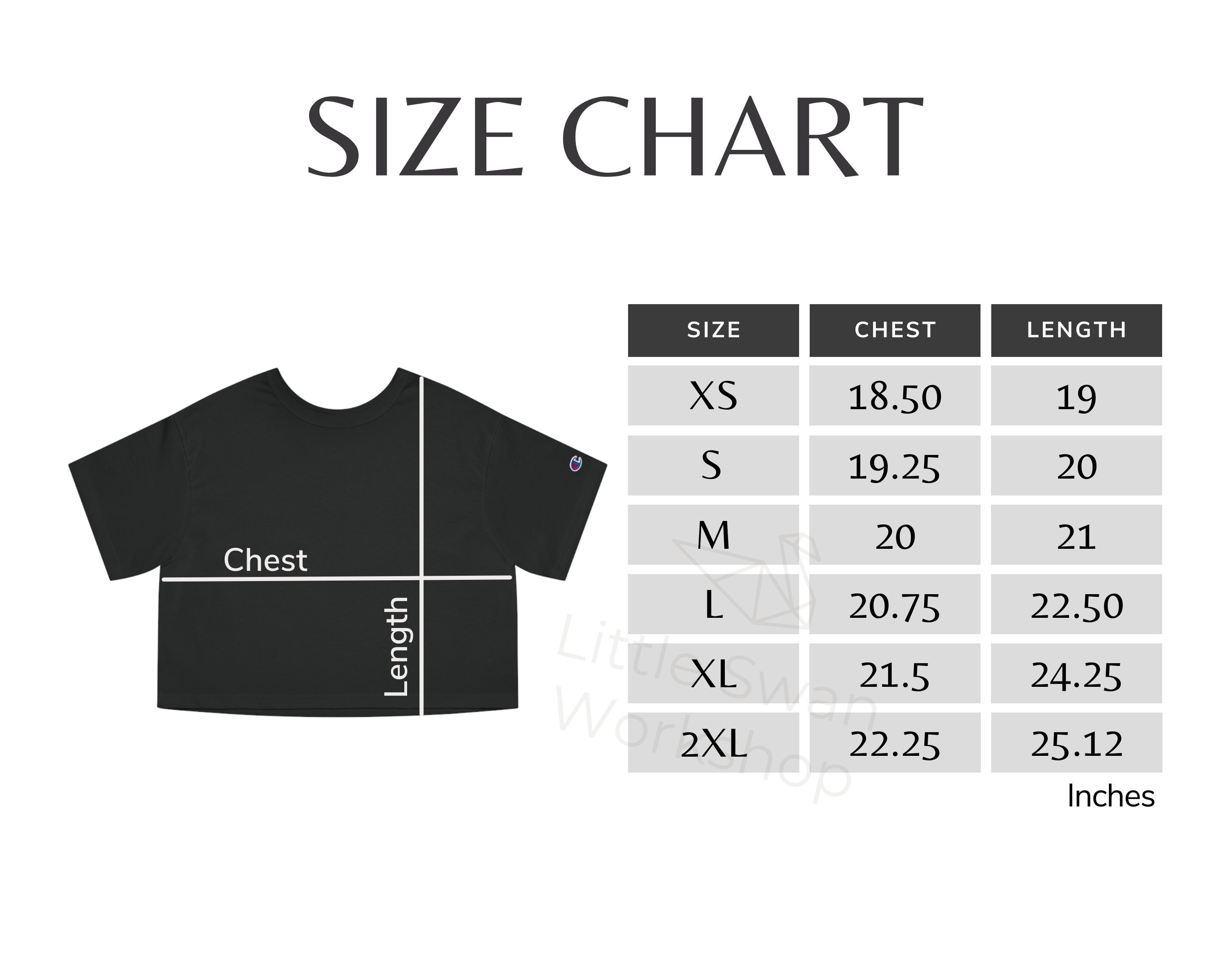 Champion T453W Size Chart Women s Cropped T shirt Size Table