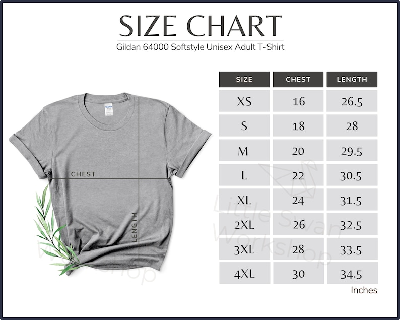 Gildan 64000 Size Chart Gildan G640 Size Guide Gildan - Etsy Singapore
