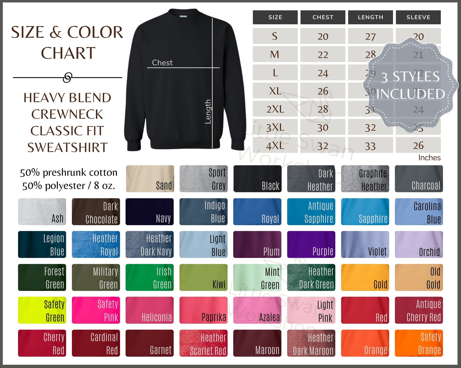 Gildan 18000 Color Chart Gildan G180 Sweatshirt Color and - Etsy