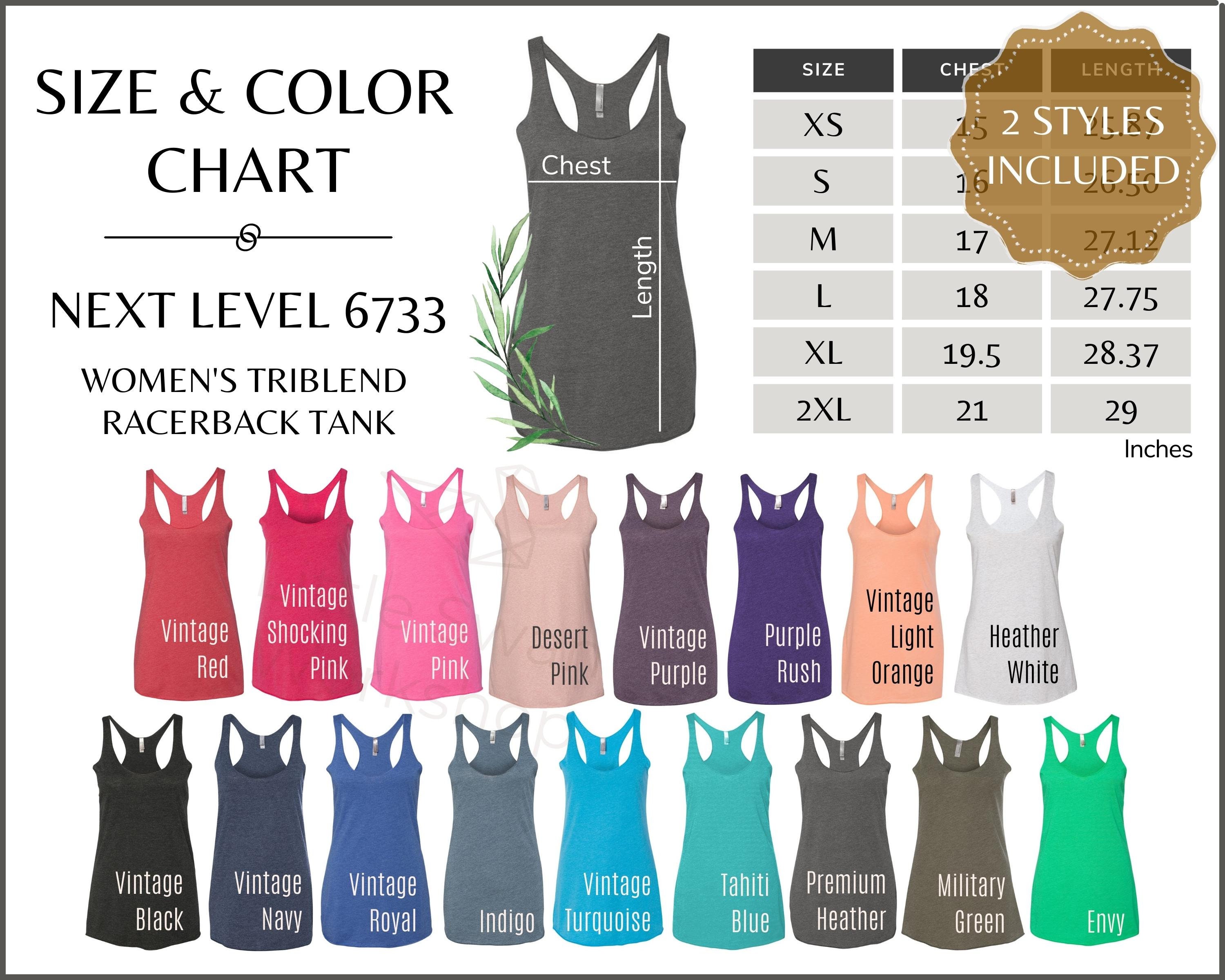 Next Level 6733 Color Chart, Racerback Tank 6733 Size and Color Chart ...