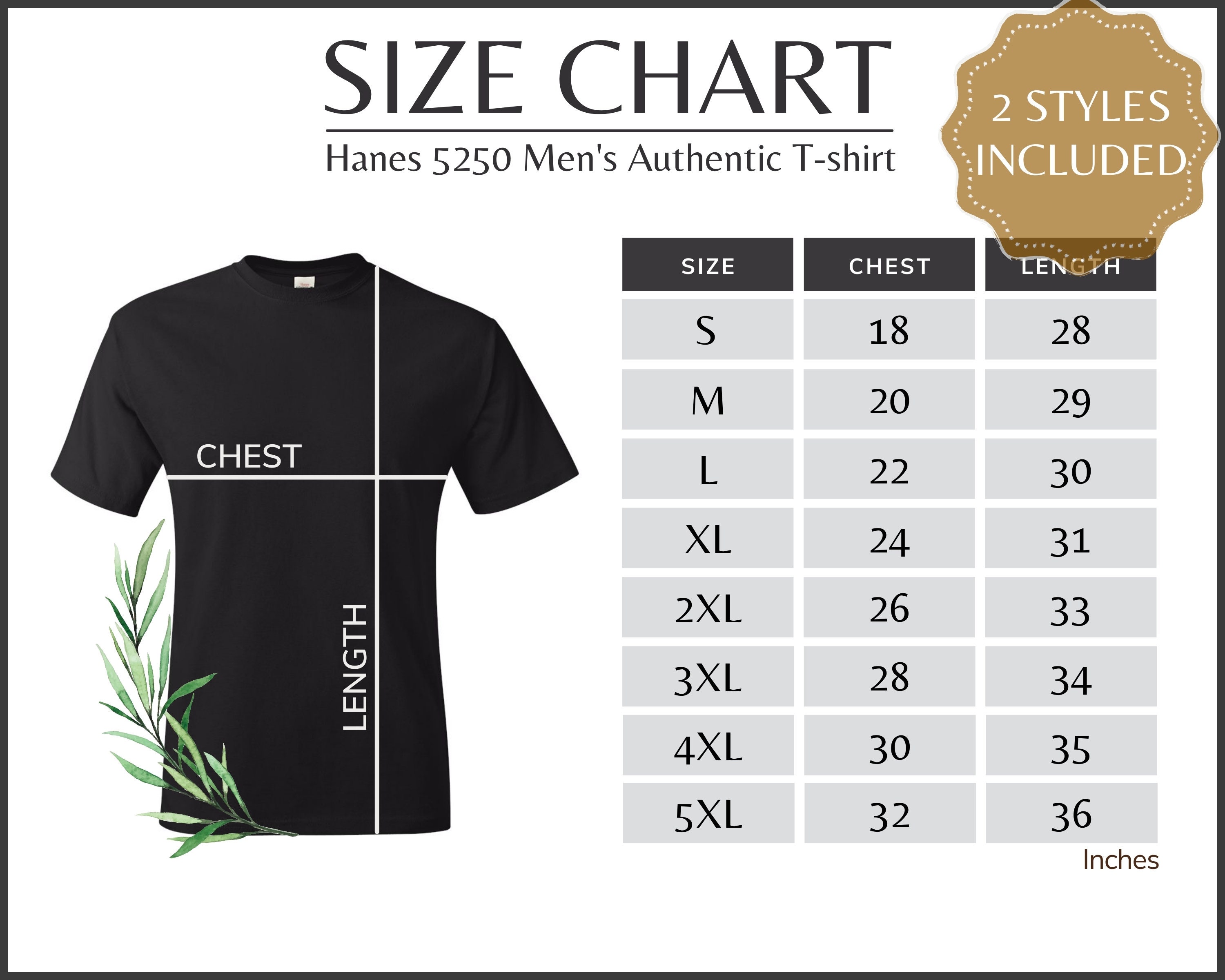 Hanes 5250 Size Chart Hanes H5250 T-shirt Size Guide 5250 - Etsy