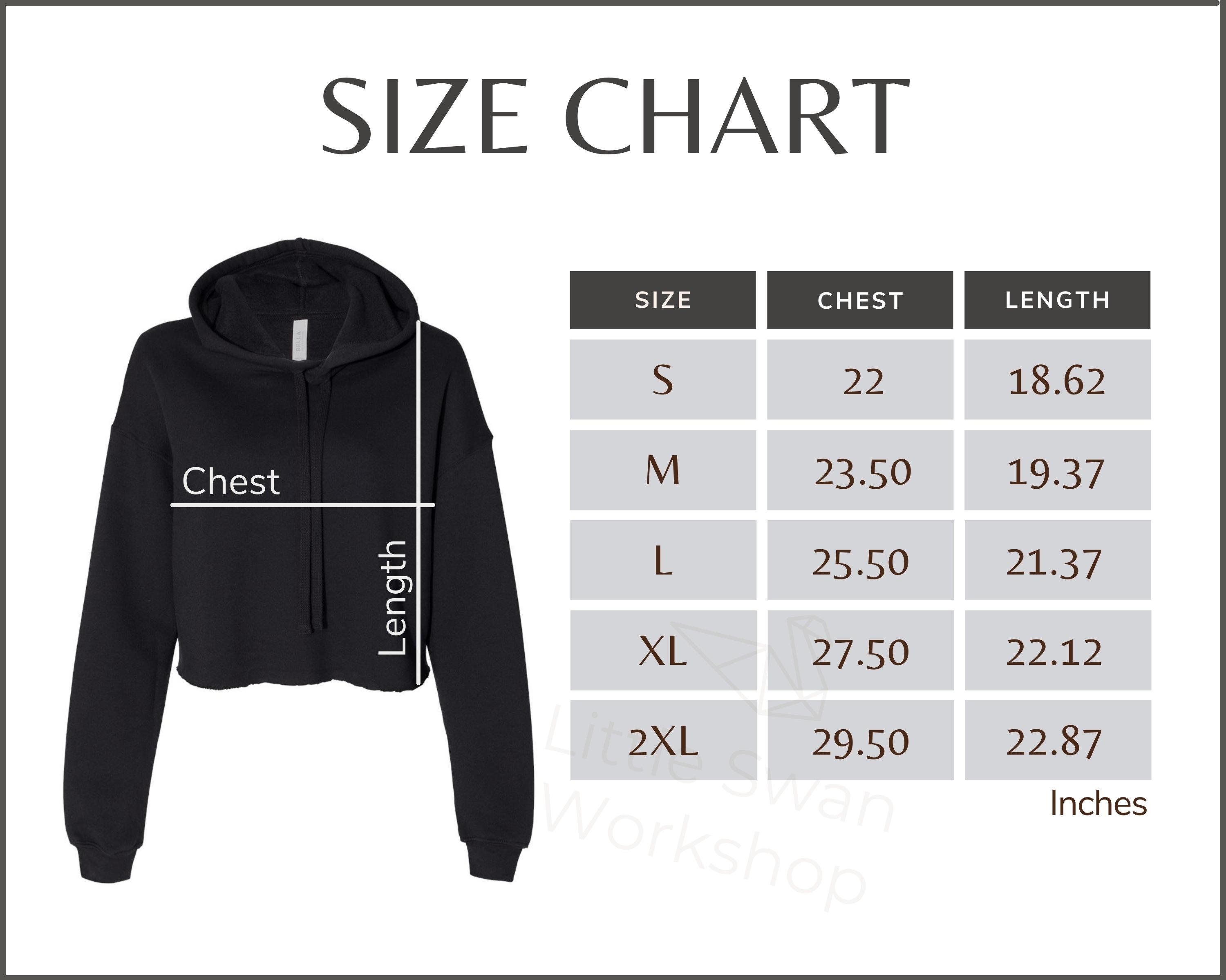 Crop top hoodie size chart deals