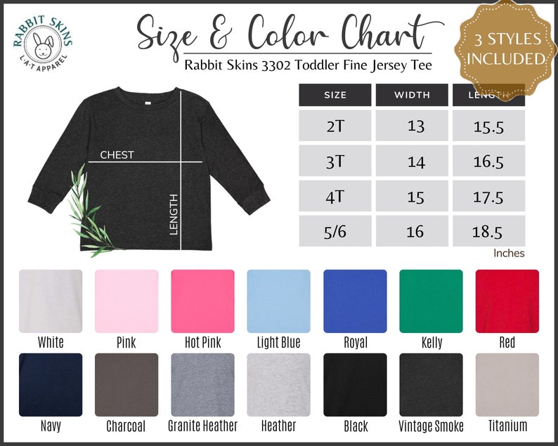 Rabbit Skins 3302 Color Chart Toddler Tshirt Color and Size Etsy
