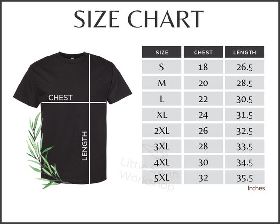 Alstyle 1301 Size Chart, Alstyle 1301 Classic T-shirt Size Guide, 1301  Black Mockup and Size Table 