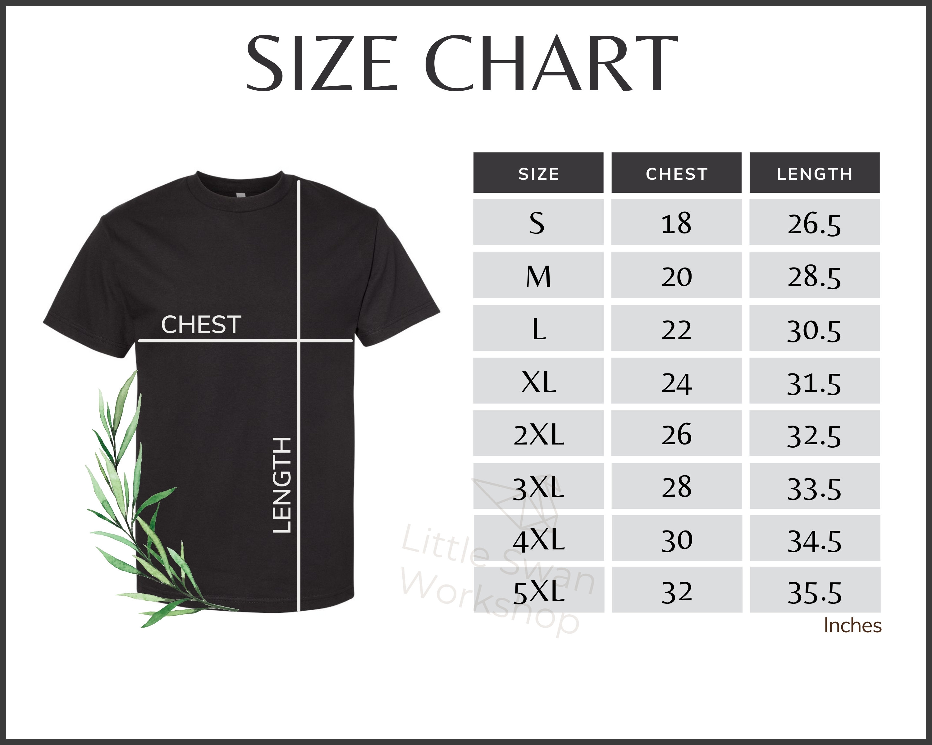Alstyle 1301 Size Chart, Alstyle 1301 Classic T-shirt Size Guide, 1301 ...