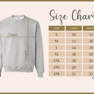 Gildan 18000 Size Chart G180 Sweatshirt Size Guide Gildan - Etsy