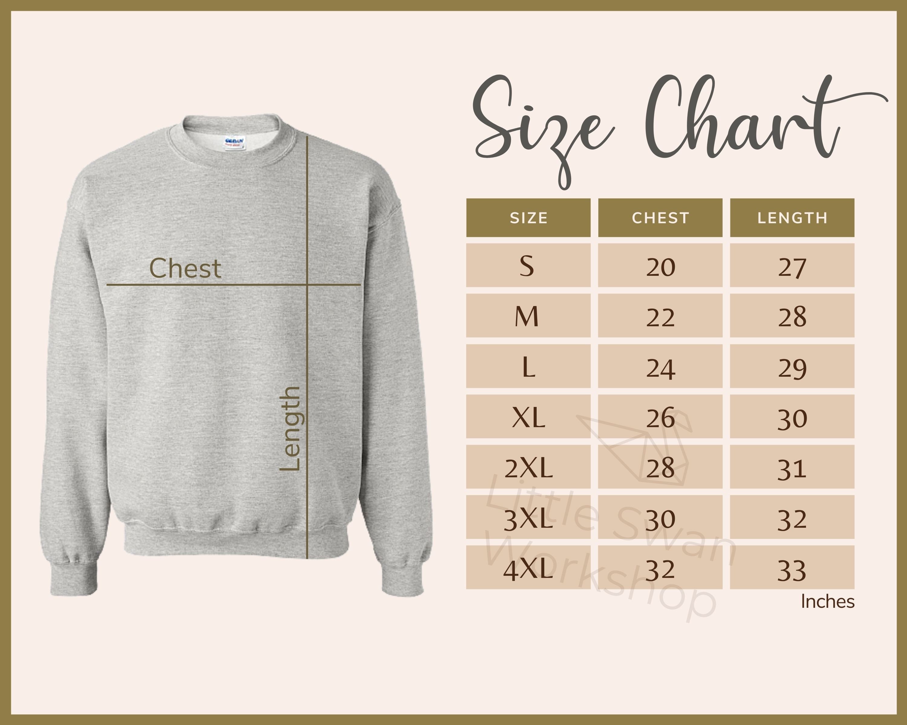 Gildan 18000 Size Chart G180 Sweatshirt Size Guide Gildan | Etsy