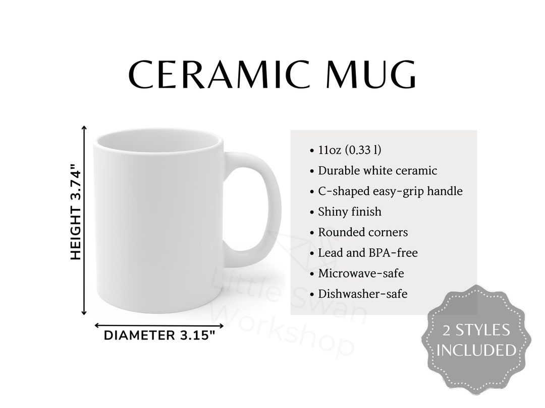 Ceramic Mug Size Chart, 2 Versions Included, 11oz Mug Sizing Guide Etsy