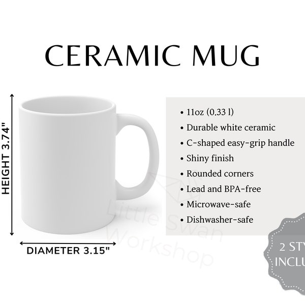 Ceramic Mug Size Chart, 2 versions included, 11oz Mug Sizing Guide