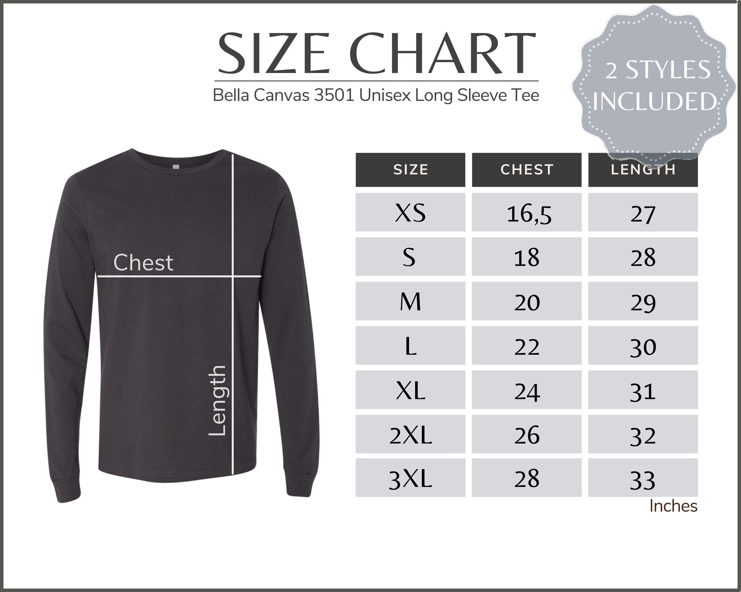 bella canvas 3501 size chart