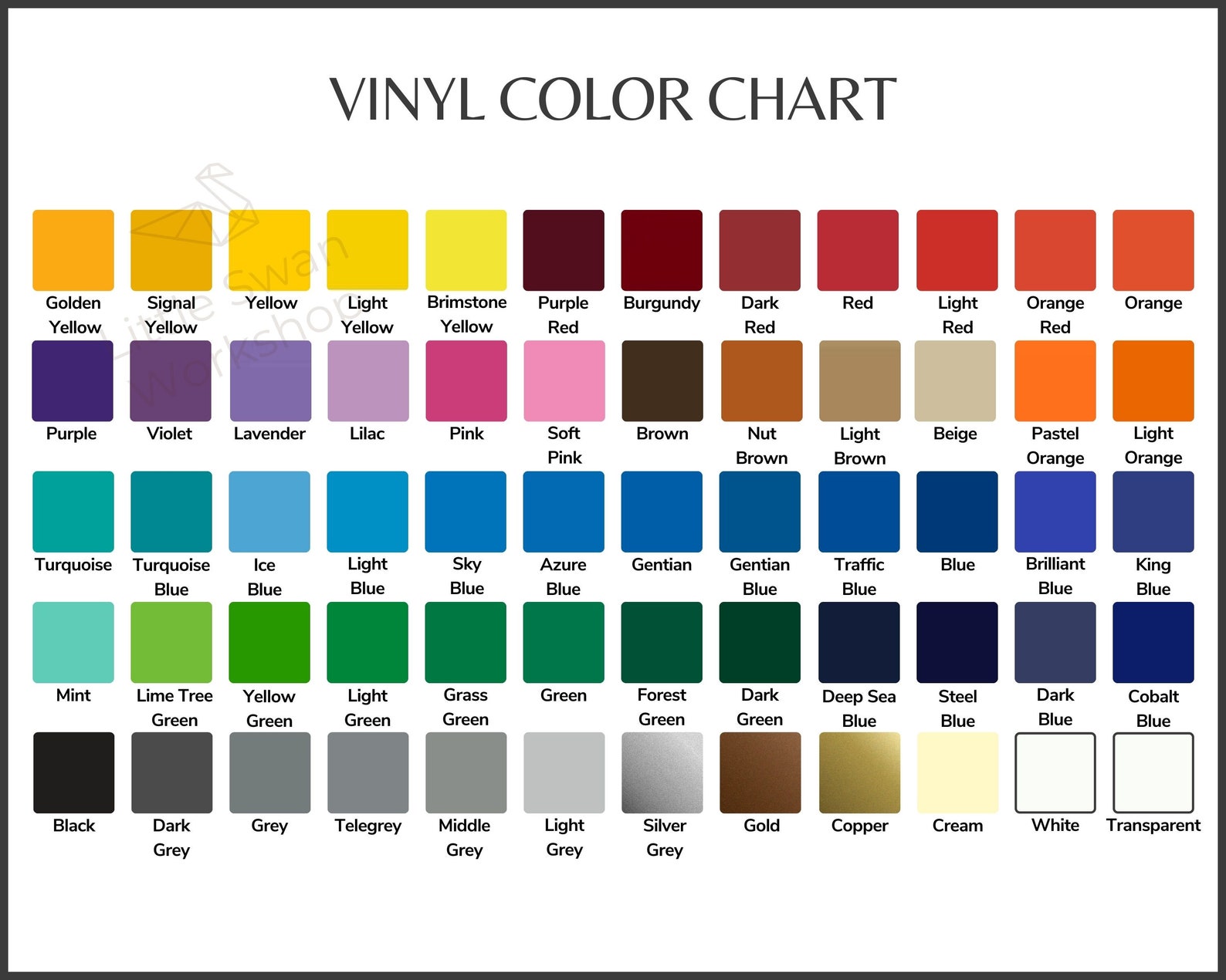 Oracal 651 color chart oracle 651 permanent vinyl color etsy