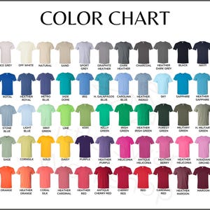 以下が含まれることがあります： Tシャツの色見本。48色のTシャツの色が、Tシャツの小さな画像で表示されています。