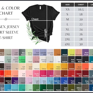 Bella Canvas 3001 Color Chart, BC Unisex Tee Solid Color and Size Chart, Sizing Guide All Solid Colors image 3
