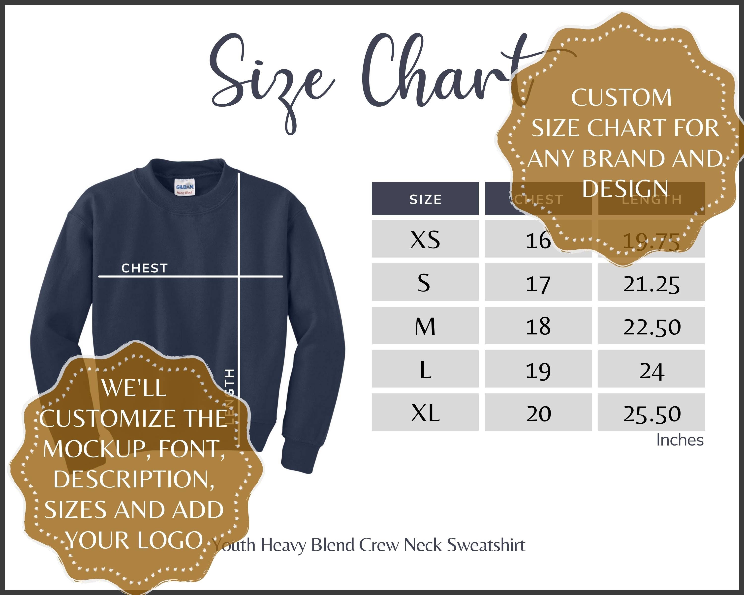 Custom Size Chart Customized Size Guide for Any Design You - Etsy UK