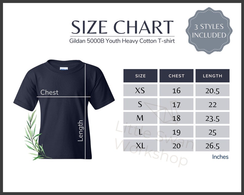 Gildan 5000B Size Chart, Gildan G500B Youth T-shirt Size Table, Gildan ...