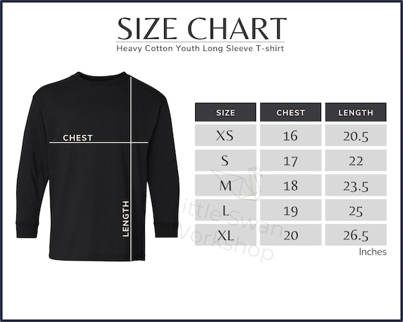 Gildan 5400B Youth Long Sleeve T-shirt Size Chart (digital