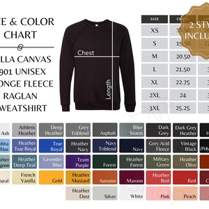 Tabla de colores Bella Canvas 3901, tabla de colores y tallas de sudaderas BC - 3901 Guía de todos los colores y tallas, todos los colores