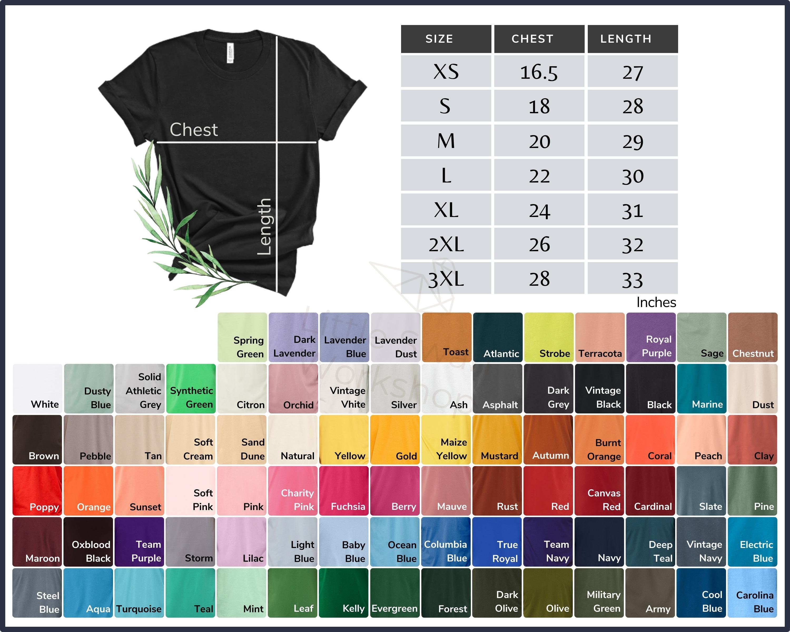 Bella Canvas 3001 Color Chart Unisex T-shirt Color and Size - Etsy