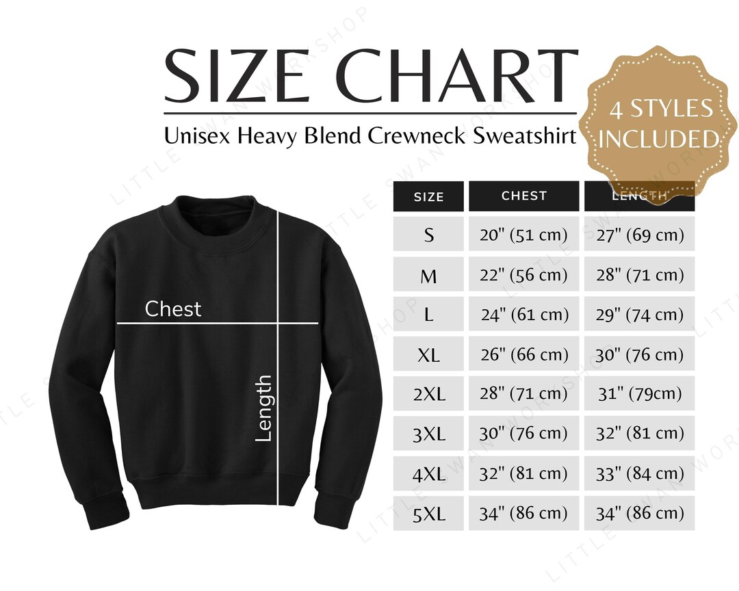 Gildan 18000 Metric and Imperial Size Chart, G180 Sweatshirt Size Table ...