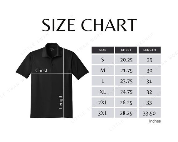 Sport-tek ST650 Size Chart, Men's Sport Polo Shirt Sizing Table 