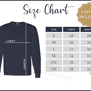 Gildan 5400 Size Chart - Gildan G540 Long Sleeve Tshirt Size Table - G5400 Size Guide