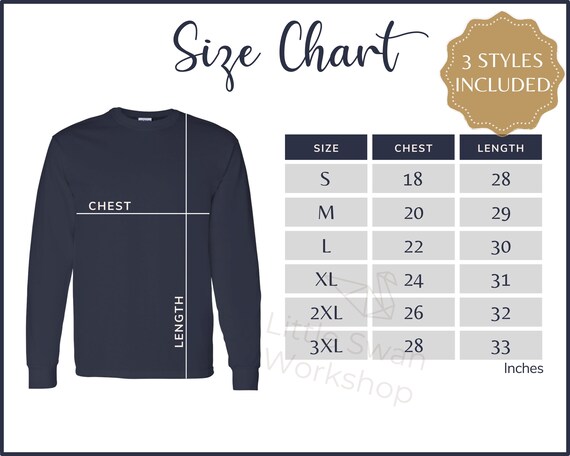 Gildan 5400 Size Chart - Gildan G540 Long Sleeve Tshirt Size Table