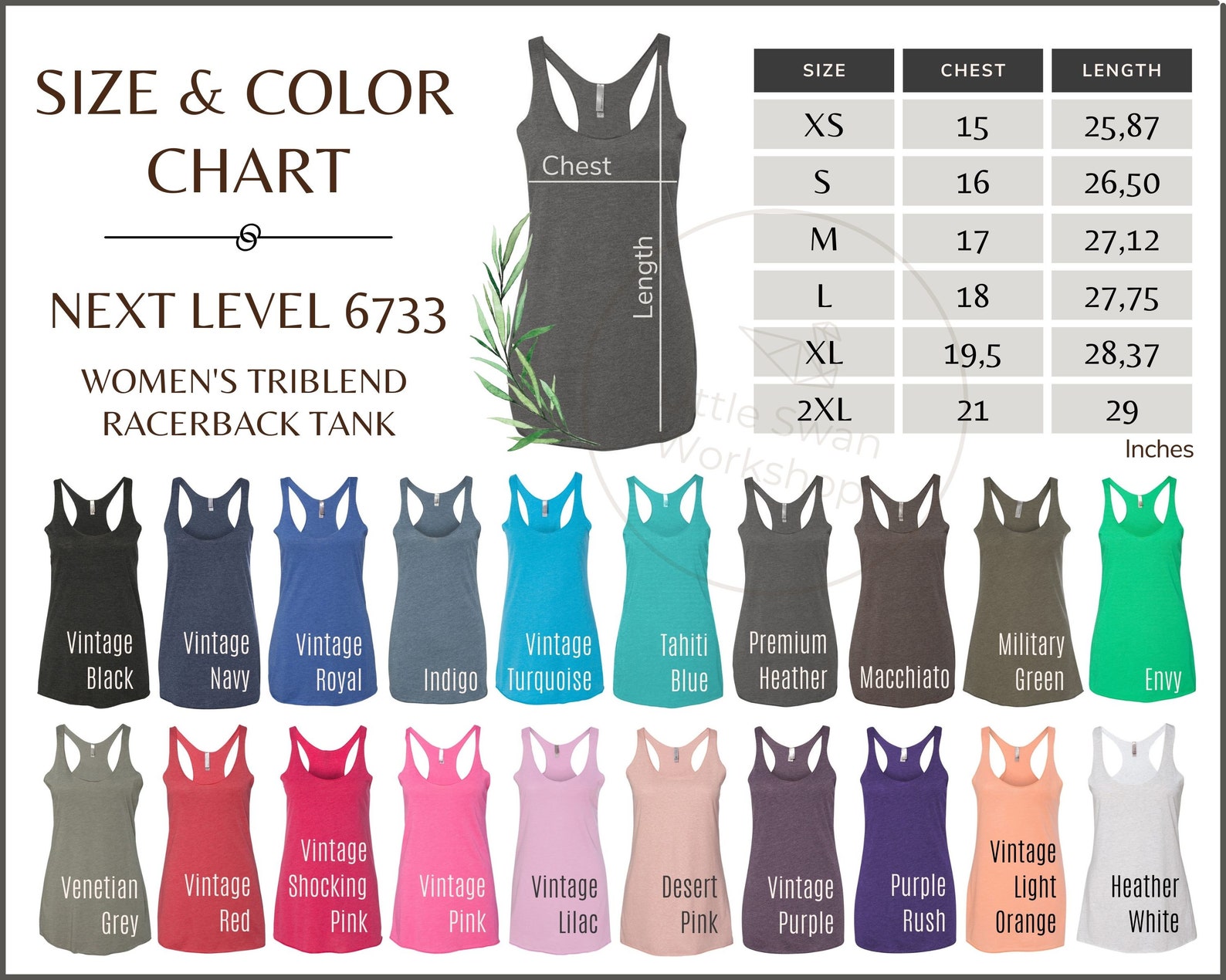Next Level 6733 Color Chart Next Level Racerback Tank 6733 - Etsy Singapore