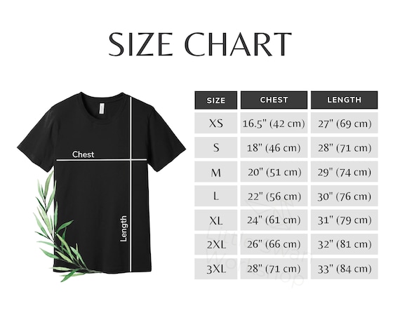Bella Canvas 3001 Size Chart: Unisex Tee Sizing Guide (digital