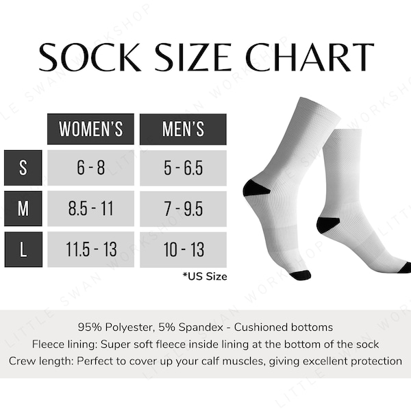 Sock Size Chart Etsy