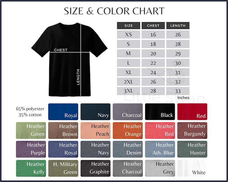 Tultex 241 Color Chart, Poly Rich T-shirt Color and Size Table, 241 ...