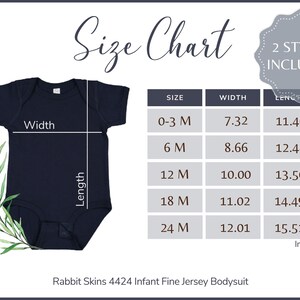 Rabbit Skins 4424 Size Chart - Infant Jersey Bodysuit Size Table - Rabbit Skins 4424 Mockup and Size Guide, White background