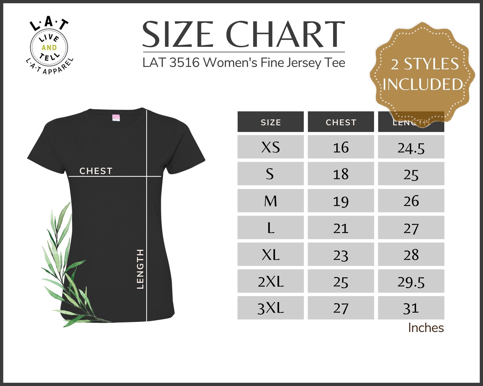 LAT 3516 Size Chart Size Guide For LAT 3516 Women's Fine | Etsy