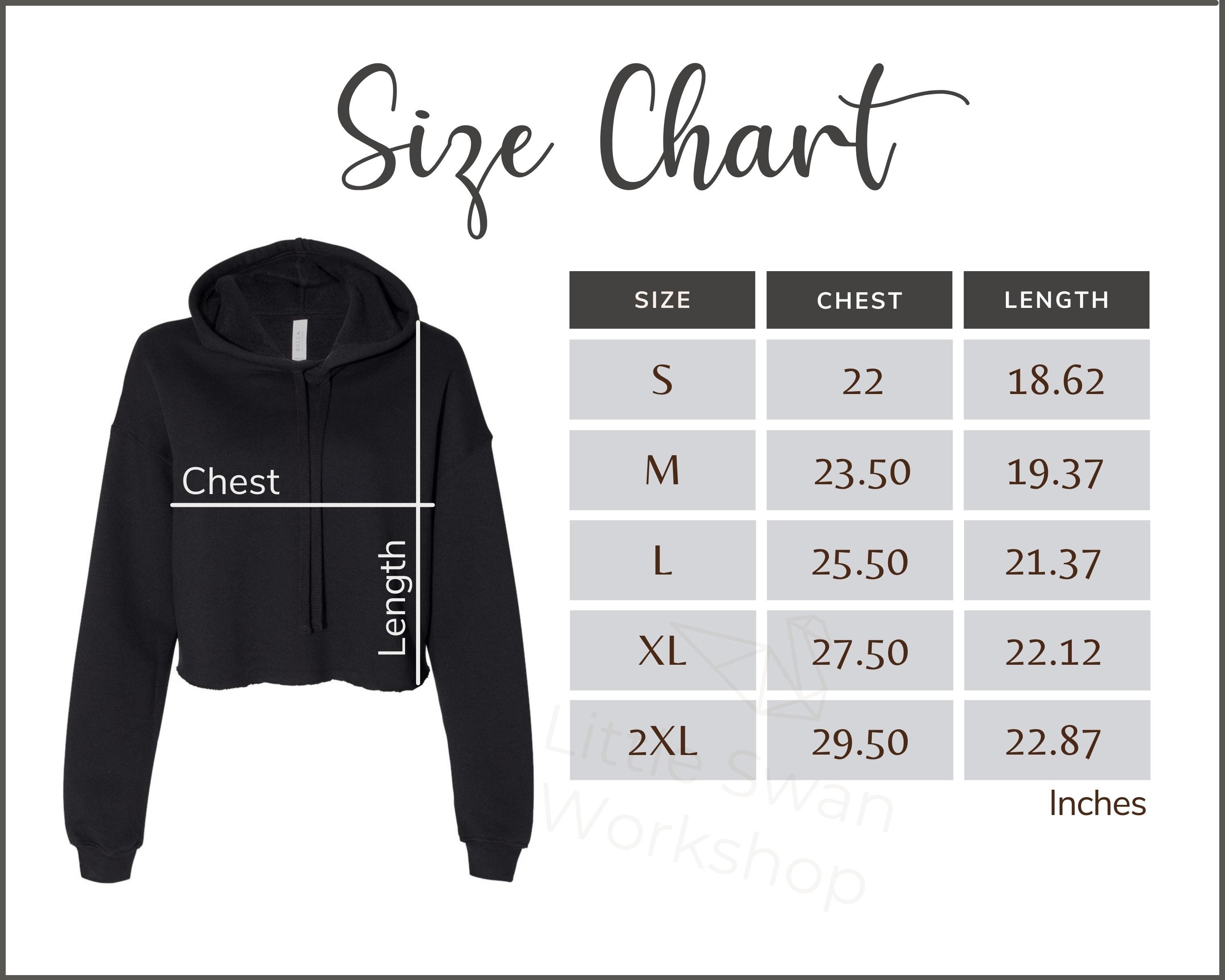 the GazettE フーディーMサイズ Bella Canvas 7502 Women's Cropped Hoodie Size Chart (digital
