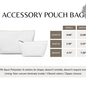 Accessory Pouch Bag Size Chart, POD Sizing Guide, w T-bottom, 2 versions included