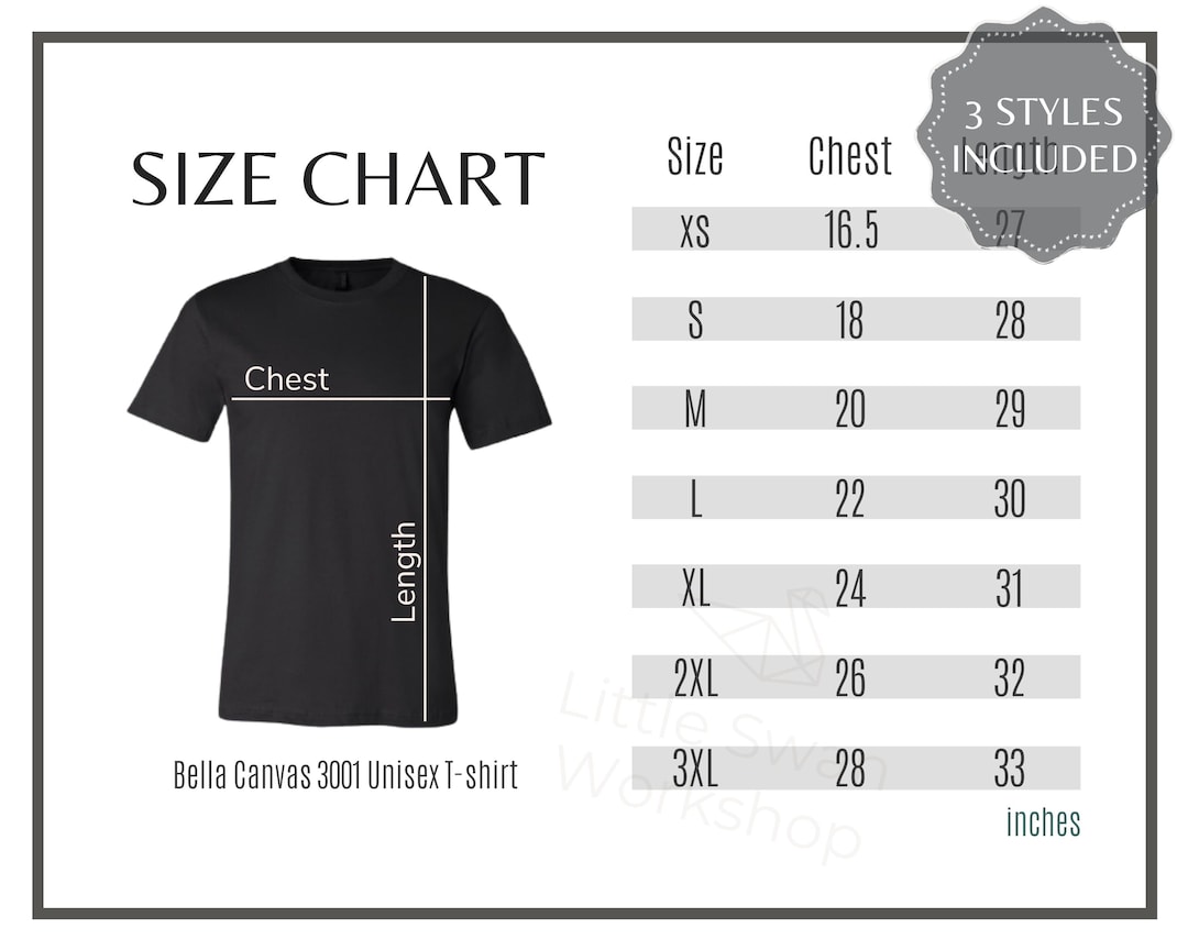 Bella Canvas 3001 Size Chart Unisex Bella Canvas 3001 Man Mockup Tee ...