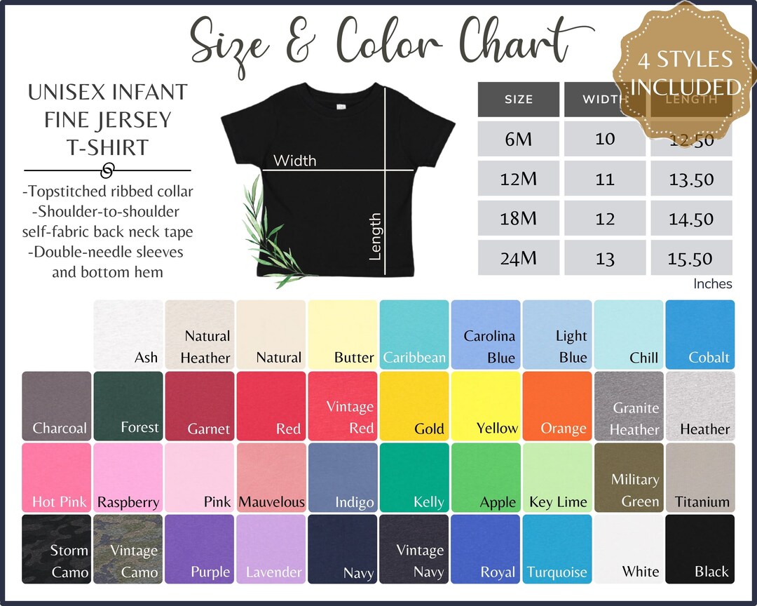 Rabbit Skins 3322 Color Chart 3322 Infant T-shirt Color Guide Rabbit ...