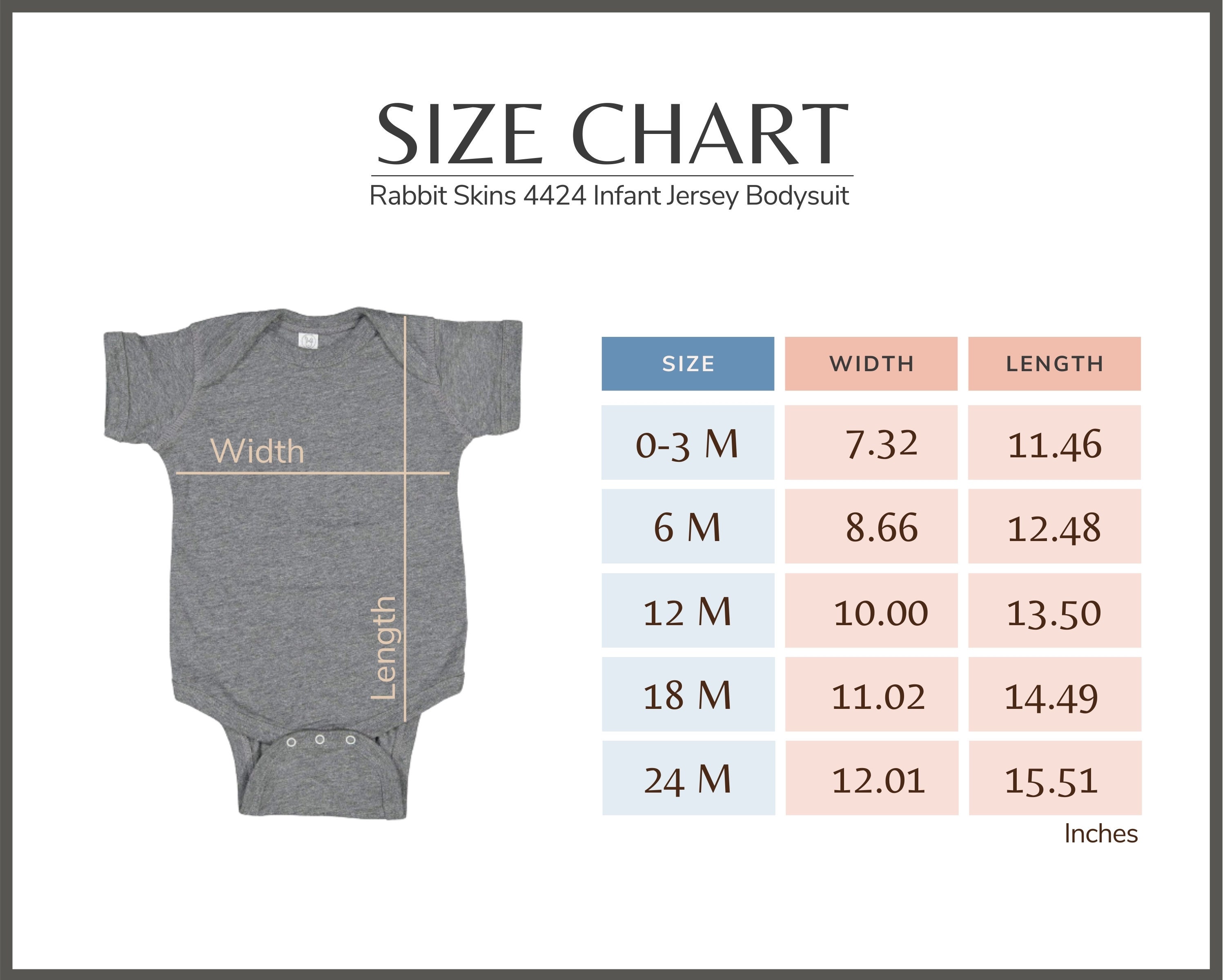 Rabbit Skins 4424 Size Chart Infant Jersey Bodysuit Size | Etsy