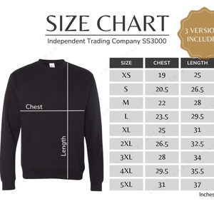 SS3000 Size Chart, Independent Trading Company Sweatshirt Size Guide, SS 3000 Sizing Table