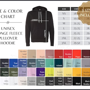 Tabla de colores de Bella Canvas 3719 - Tabla de tallas y colores de sudadera con capucha de esponja unisex 3719 - Guía de tallas y colores de Bella Canvas 3719, todos los colores