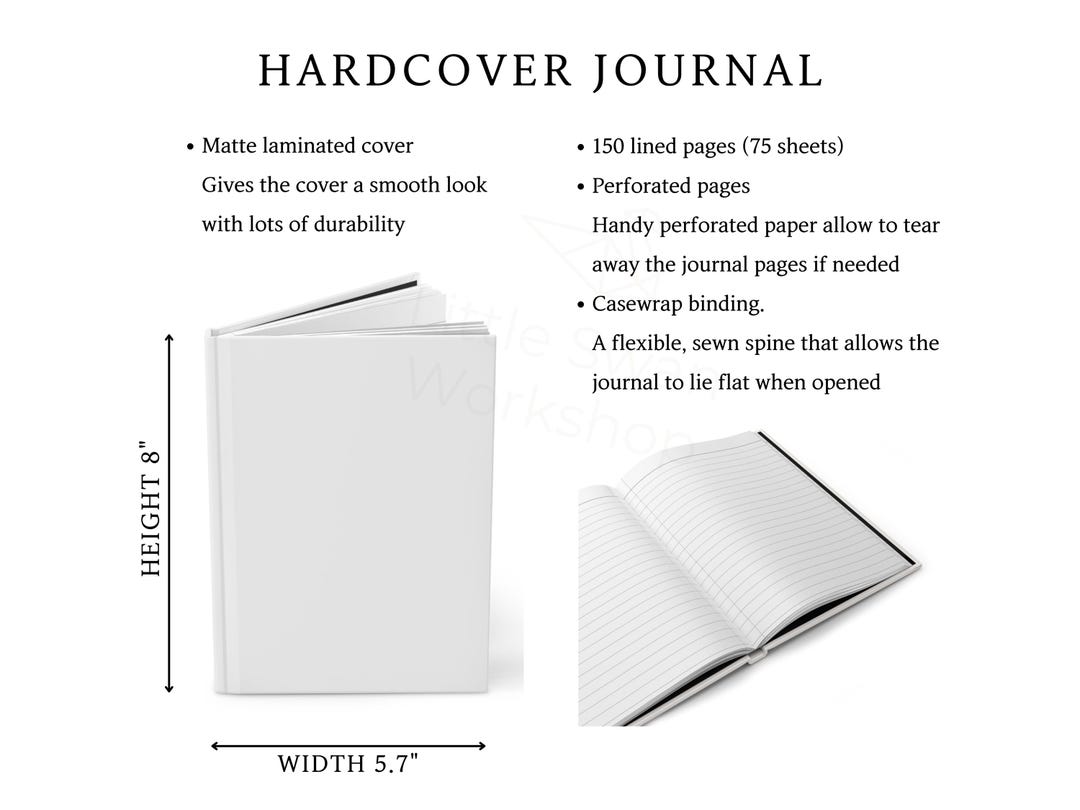 Hardcover Journal Matte Size Chart, Notebook Sizing Guide, 5 Background ...