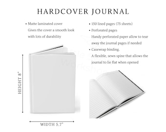 Hardcover Journal Matte Size Chart, Notebook Sizing Guide, 5 Background Colors Included