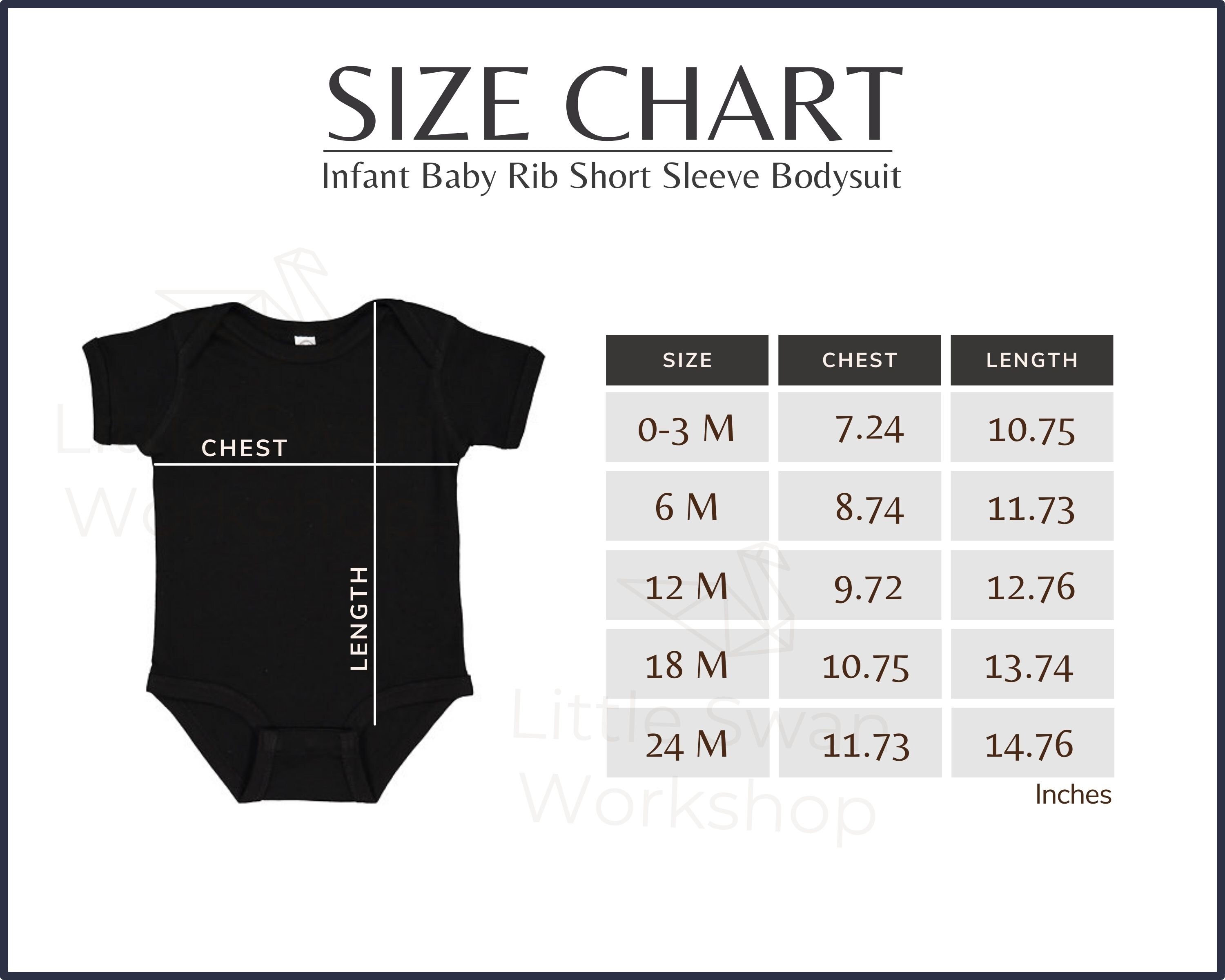 Rabbit Skins 4400 Size Chart Infant Baby Bodysuit Size Table - Etsy