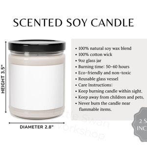 Tabela de tamanhos de velas de soja perfumadas, guia de tamanhos para velas, 2 versões incluídas