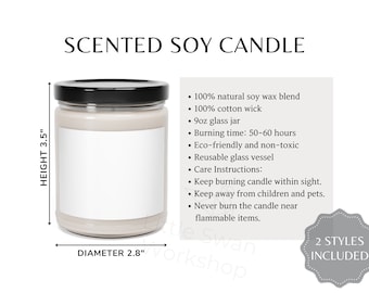 Scented Soy Candle Size Chart, Sizing Guide for Candle , 2 versions included