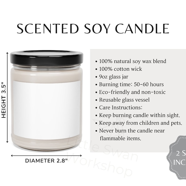 Scented Soy Candle Size Chart, Sizing Guide for Candle , 2 versions included