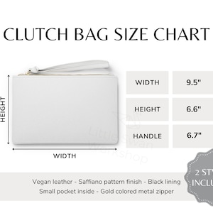 Clutch Bag Size Chart, Sizing Guide for Accessory Bag, 2 versions included