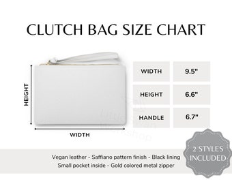 Clutch Bag Size Chart, Sizing Guide for Accessory Bag, 2 versions included